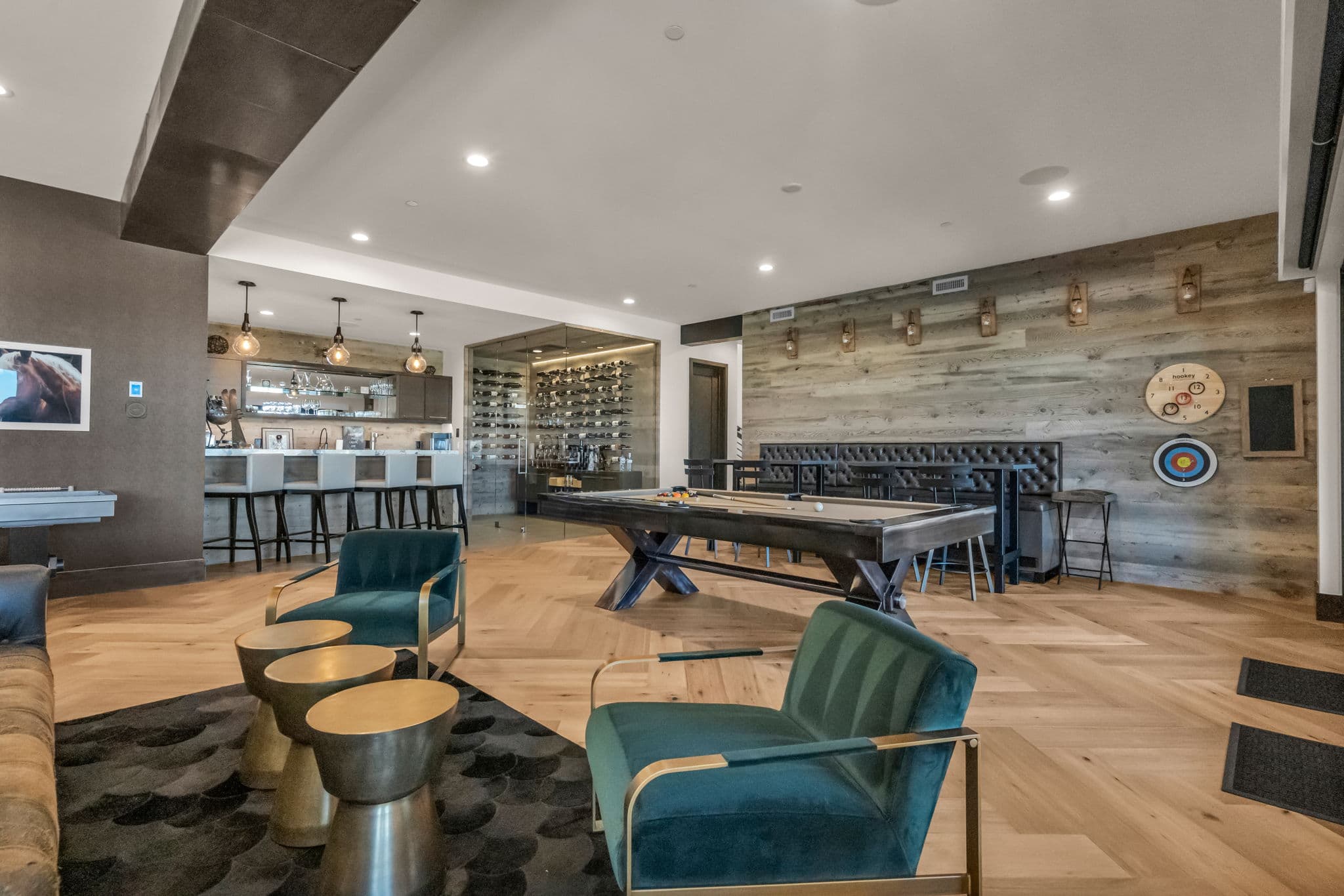 Accent Chairs, Pool Table, Bar Table and Stools