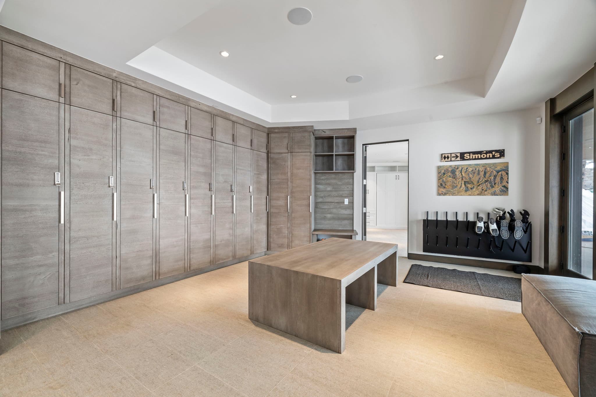 A room for ski storage and skiing gear.